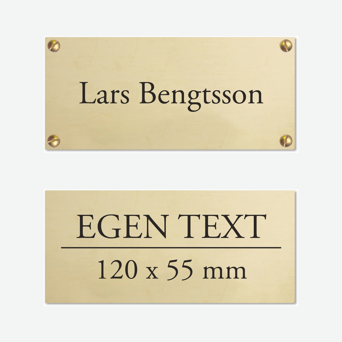 Dörrskylt i äkta polerad mässing med färgfylld gravyr