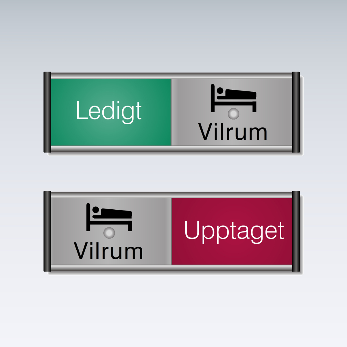 Aluminiumskylt som visar Vilrum Ledigt eller Upptaget