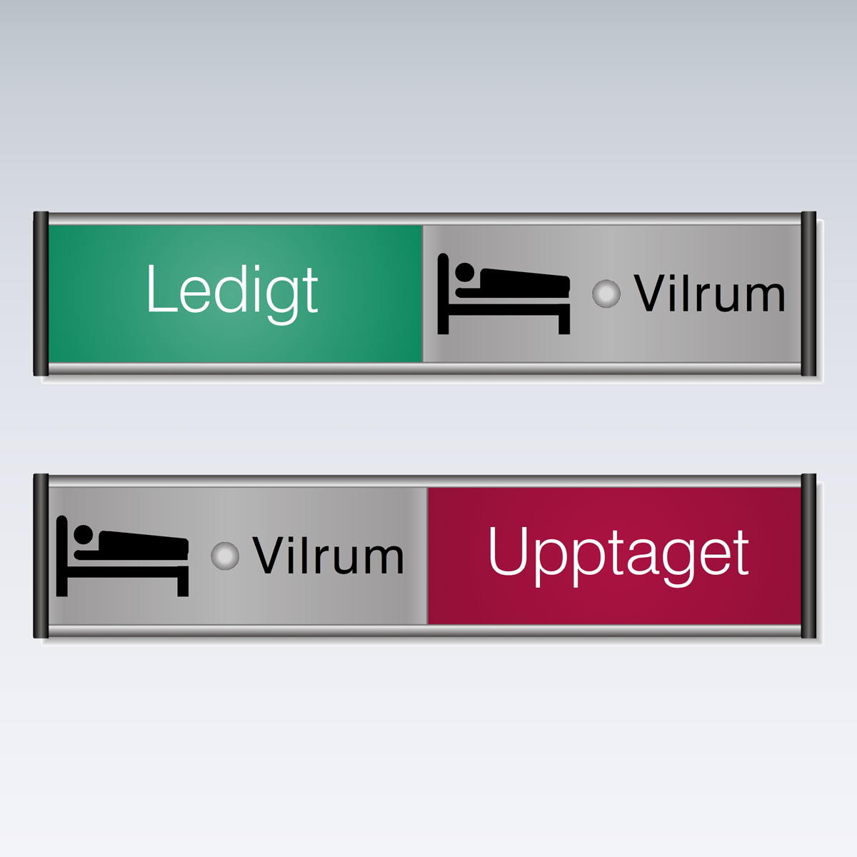 Aluminiumskylt som visar Vilrum Ledigt eller Upptaget